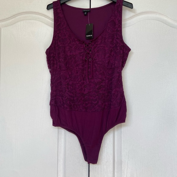 Torrid Deep Purple Lace-Up Bodysuit - Picture 7 of 14